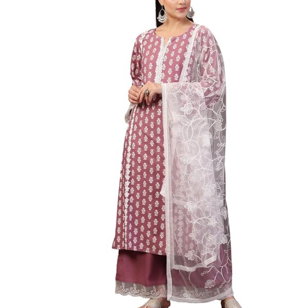Stylum Women's Floral Printed Rayon Straight Kurta Palazzo Dupatta Set