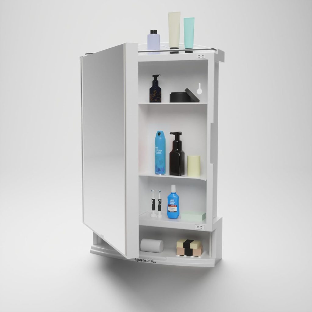 amazon basics Plastic Multipurpose, Wall-Mounted Storage Cabinet with Mirror (White)