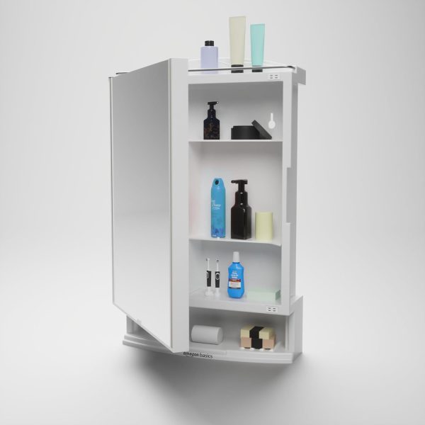 amazon basics Plastic Multipurpose, Wall-Mounted Storage Cabinet with Mirror (White)