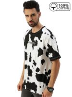Veirdo® Pure Cotton Oversized Loose Baggy Fit Cow & Zebra Animal Print White, Black & Lilac Round Neck T-Shirt with All Over Print for Men & Boys - Image 3