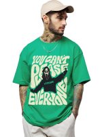 LEOTUDE Half Sleeve Oversized Cottonblend Round Neck Drop Shoulder Printed Men's T-Shirt (Color Rama Green)
