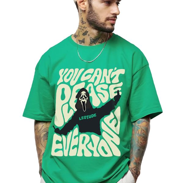 LEOTUDE Half Sleeve Oversized Cottonblend Round Neck Drop Shoulder Printed Men's T-Shirt (Color Rama Green)