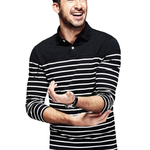 fanideaz Branded Mens Cotton Stripe Polo Full Sleeve T-Shirt