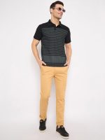 KASMA Men's Cotton Blend Polo Tshirt Has a Short Sleeve & Straight Hem-SNGKS-STRIPS5BLK - Image 5
