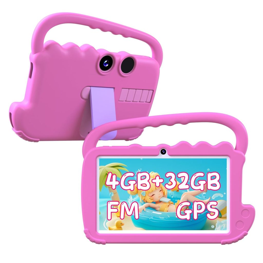 YQSAVIOR Kids Tablet, 7 Inch 4GB RAM | Android 12 | 32GB ROM | Bluetooth, IPS Screen, Parental Control, Dual Camera, Shockproof Case | Educational Gaming, Pink Case