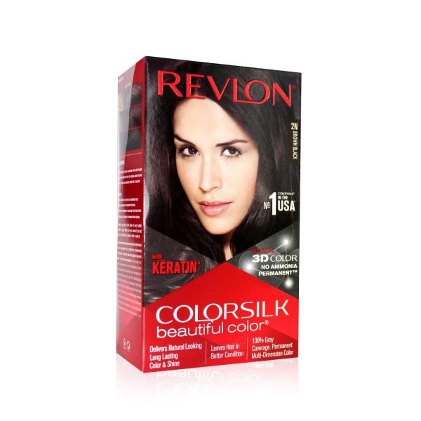 Revlon ColorSilk Permanent Hair Color For Women, Salon Perfect Hair Colour at Home with 100% Grey Coverage | Pro-Keratin & No Ammonia | Up to 8 Weeks of Colour | Shade - Brown Black 2N (Pack of 1)