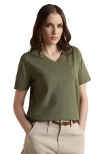 Van Heusen Women's Cotton Regular Fit Half Sleeve V-Neck Casual T-Shirt