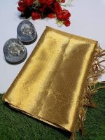 HAIDER ALI AND SONS Women Handloom Pure Soft Tissue Saree With Banarasi Weaving Zari Border And Running Bp | Saree For Party, Wedding, And Festivals, gold - Image 3
