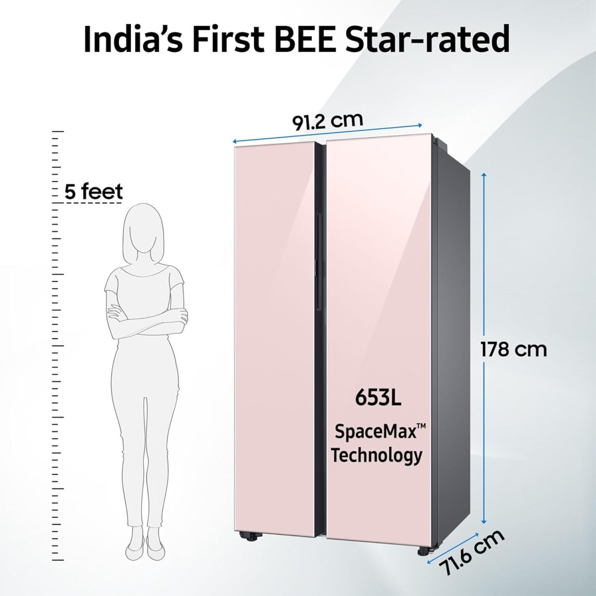 Samsung 653 L, 3 Star, Bespoke AI, Glass Door, Frost Free, Double Door, Convertible 5-in-1 Digital Inverter, Side By Side Smart Refrigerator with Auto Open Door (RS76CB81A3P0HL, Clean Pink) - Image 4