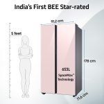 Samsung 653 L, 3 Star, Bespoke AI, Glass Door, Frost Free, Double Door, Convertible 5-in-1 Digital Inverter, Side By Side Smart Refrigerator with Auto Open Door (RS76CB81A3P0HL, Clean Pink) - Image 4