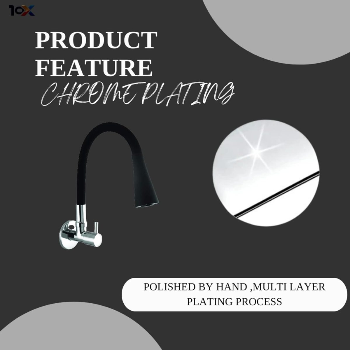 10X Sink Tap for Kitchen BL-9876 Flexible Neck Black Color Wall Mount, Chrome Finish (Double Flow), Metal - Image 5