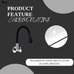 10X Sink Tap for Kitchen BL-9876 Flexible Neck Black Color Wall Mount, Chrome Finish (Double Flow), Metal - Image 5