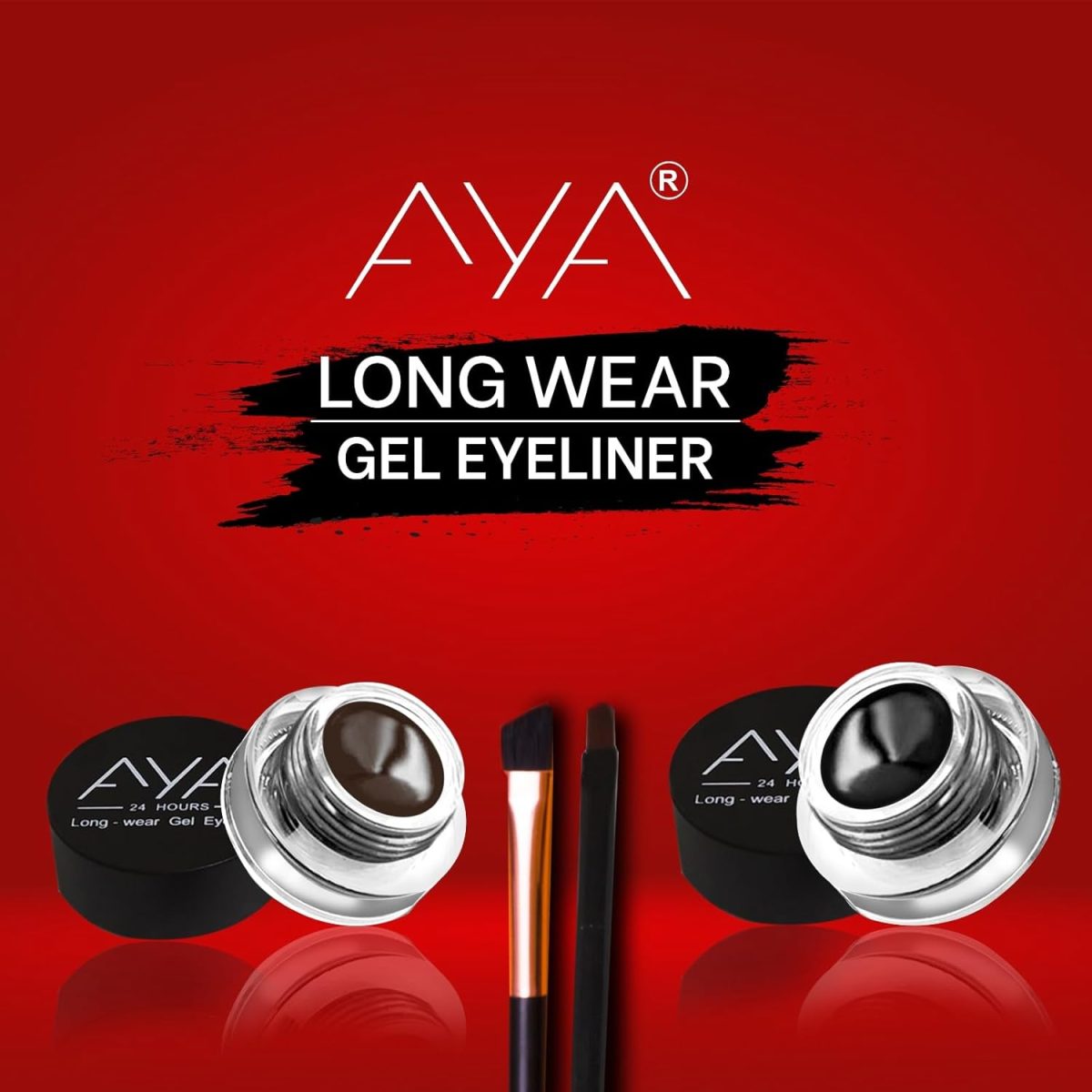 AYA Eye Makeup 2 in 1 Brown + Black Gel Eyeliner Make Up Water-proof Smudge-proof Set Eye Liner With Application Brushes - Image 3
