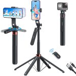 Celfiexpt 71-inch Selfie Stick Tripod 360 Degree Rotation Rechargeable Remote Quadripod Stand Gimbal Handle for Mobile Phone Camera Gopro 360° Panoramic Shooting Vlogging Live Stream