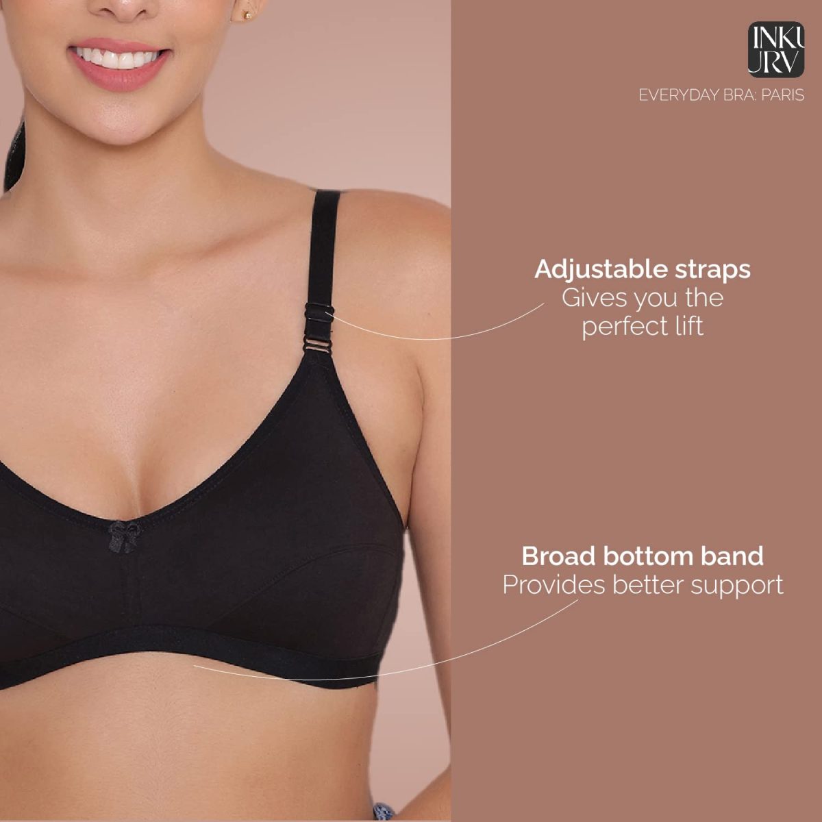 INKURV Everyday Bra for Women's and Girls | Non Padded | Non Wired | Full Coverage Bra in Rich Cotton Fabric - Paris | Combo of 2 | - Image 3
