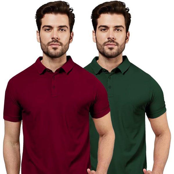 Freecultr Men's Polo T-Shirt | Pack of 2 | Half Sleeve Soft & Stylish Regular Fit Breathable Fabric Quick Dry Moisture-Wicking Comfortable Everyday Casual & Office Wear T-Shirt for Men
