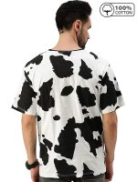 Veirdo® Pure Cotton Oversized Loose Baggy Fit Cow & Zebra Animal Print White, Black & Lilac Round Neck T-Shirt with All Over Print for Men & Boys - Image 2