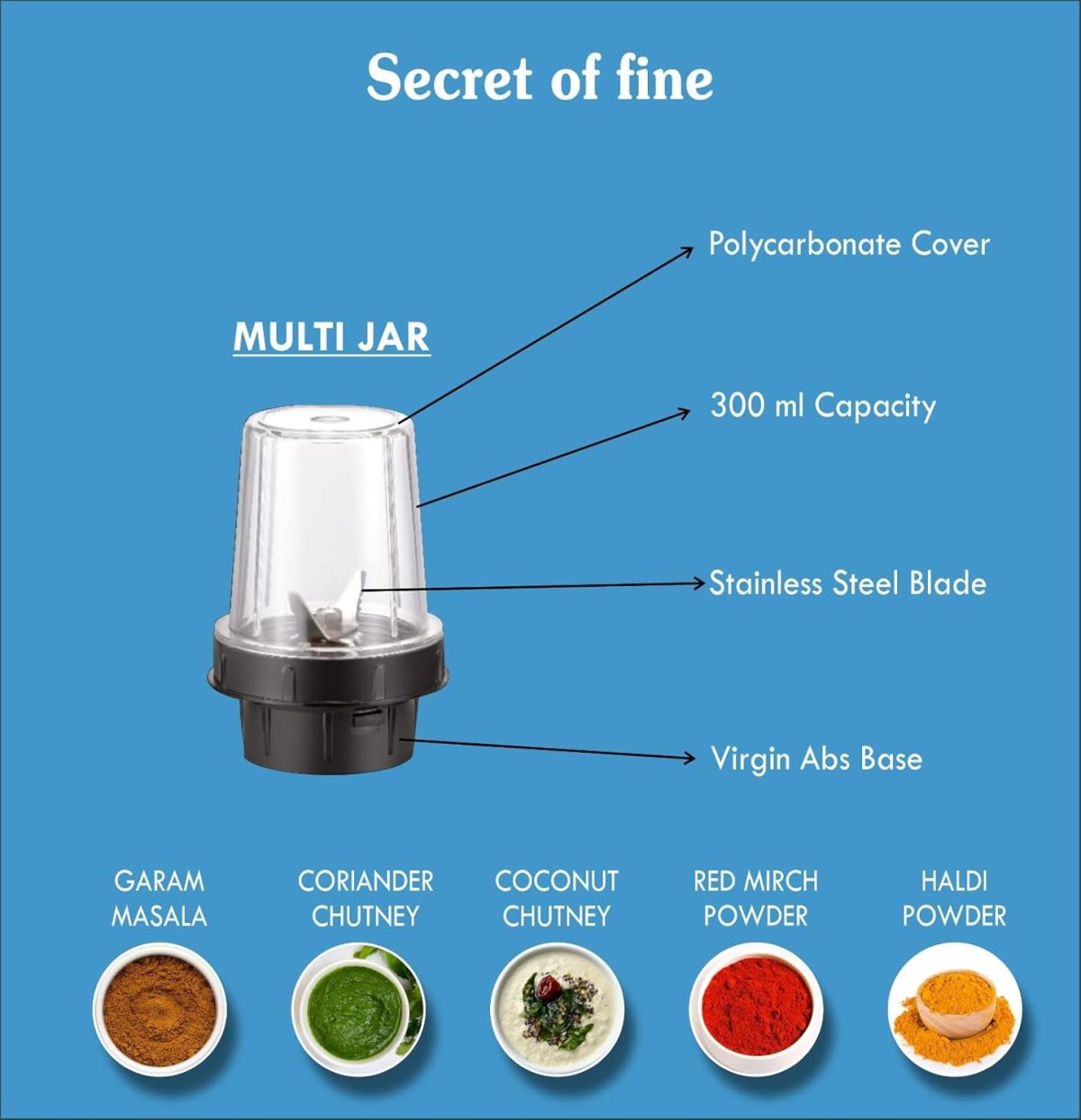 WONDER STAR Bullet JAR Combo (600 + 300ML) || Mixer Grinder CHTUNEY Jars Combo|| 600+300ML Capacity||Suitable for SUMEET, KENSTAR, Long WAYY,Activa, PREETHI, Bajaj Mixer Grinders Match and Buy - Image 3