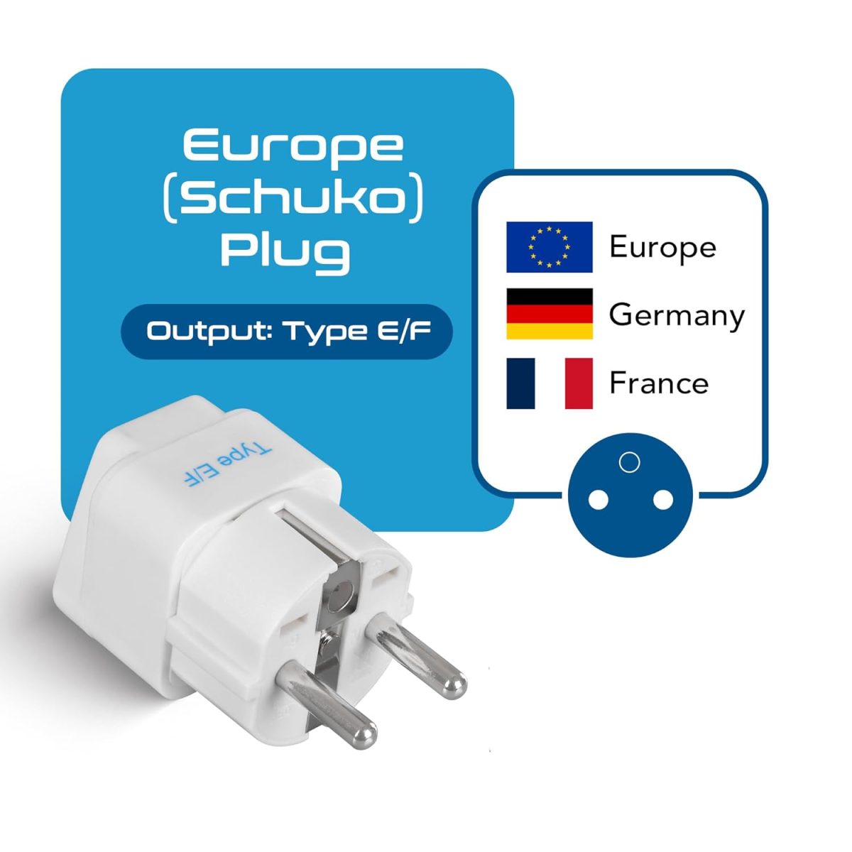 Ceptics European Plug Adapter, India to Europe Adapter (Schuko) - Type E/F Travel Adapter Europe - CE Certified - RoHS Compliant - White - 2 Pack - 5 Years Warranty - Image 2