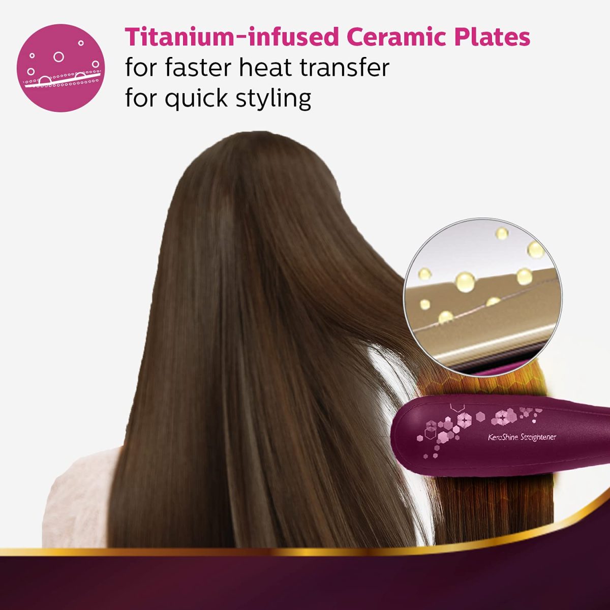 Philips BHS738/00 Kerashine Titanium Wide Plate Straightener with SilkProtect Technology. Straighten with Instant Shine. Suitable for Dense Thick Hair - Image 5