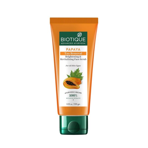 Biotique Papaya Tan Removal Brightening & Revitalizing Face Scrub | Gentle Exfoliation | Smooth and Clear Complexation | 100% Botanical Extracts| Suitable for All Skin Types | 100g