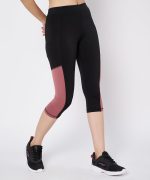 Mehrang High-Waisted Capri Leggings with Side Pocket – Black & Contrast Color Block Activewear for Gym, Yoga, and Everyday Comfort for Women - Image 4
