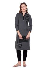Rosary Women's Embroidered Woolen Kurti with Pockets | Warm Full Sleeve Winter Wear | Elegant Design