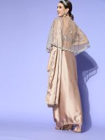 Womanista Women's Satin Saree with Embellished Cape(TI2765_Grey_Onesize) - Image 5