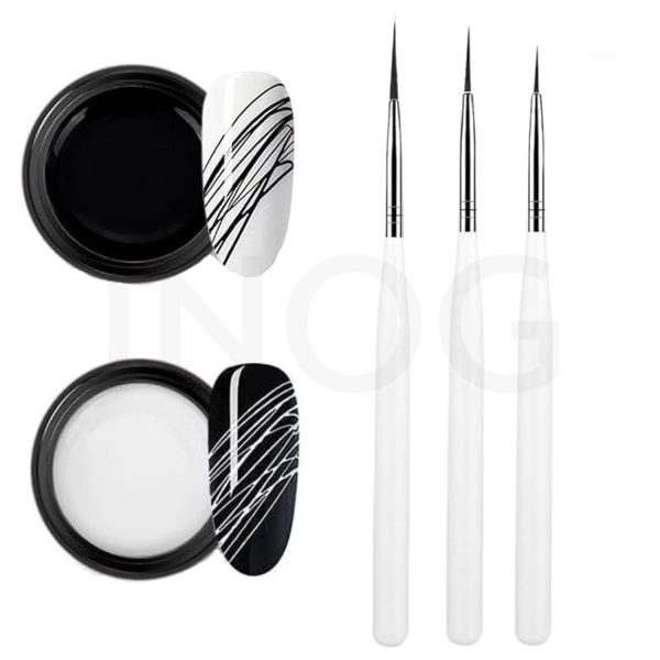 Nail Art Spider Gel, New Upgraded Matrices Spider Gel with 3pcs Nail Art Brushes, Nail Designs Gel Paint Wire Drawing Gel Polish for Line (White Black)