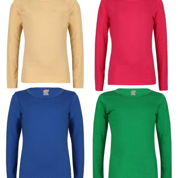 SINI MINI Sinimini Girls Full Sleeve Cotton Round Neck Tshirt with bio wash (Pack of 4).