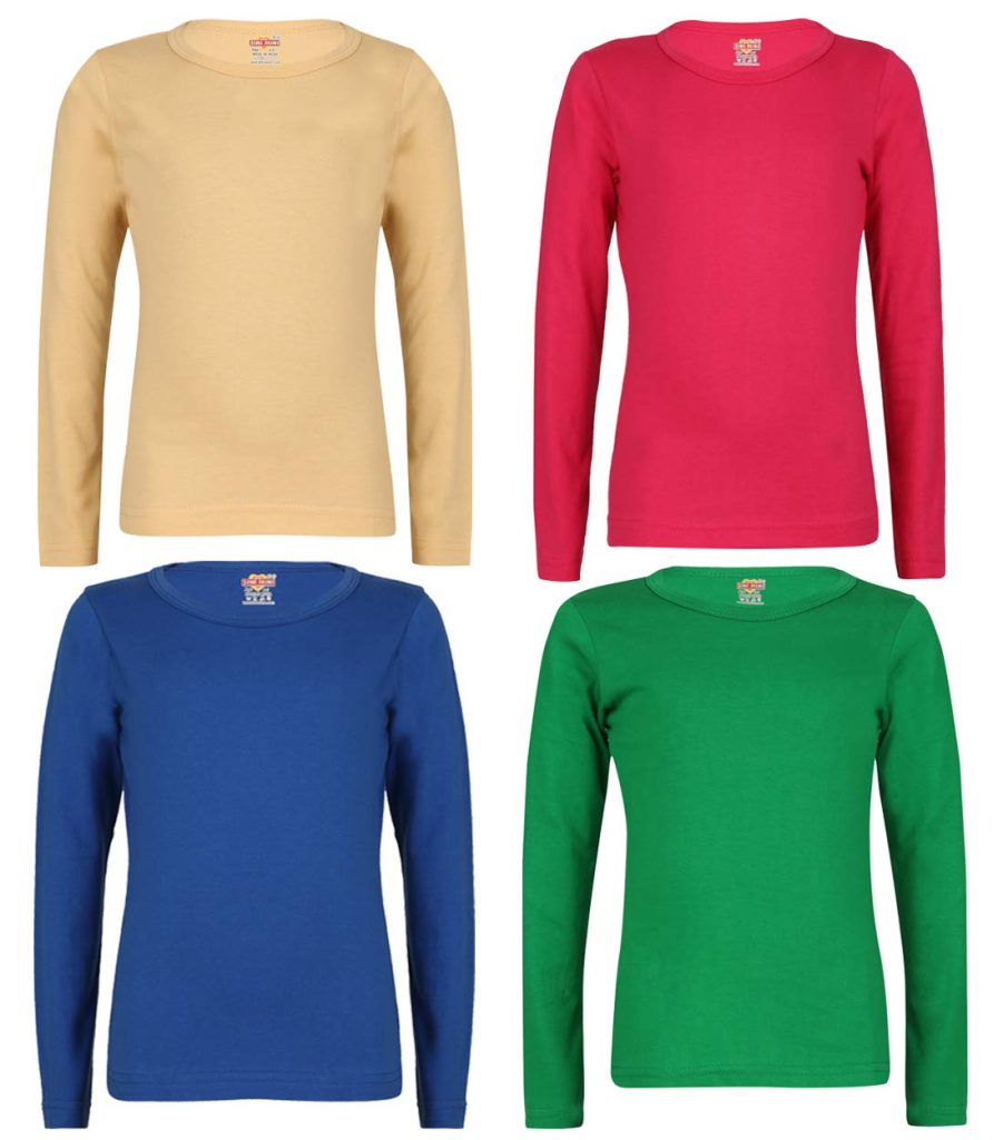SINI MINI Sinimini Girls Full Sleeve Cotton Round Neck Tshirt with bio wash (Pack of 4).