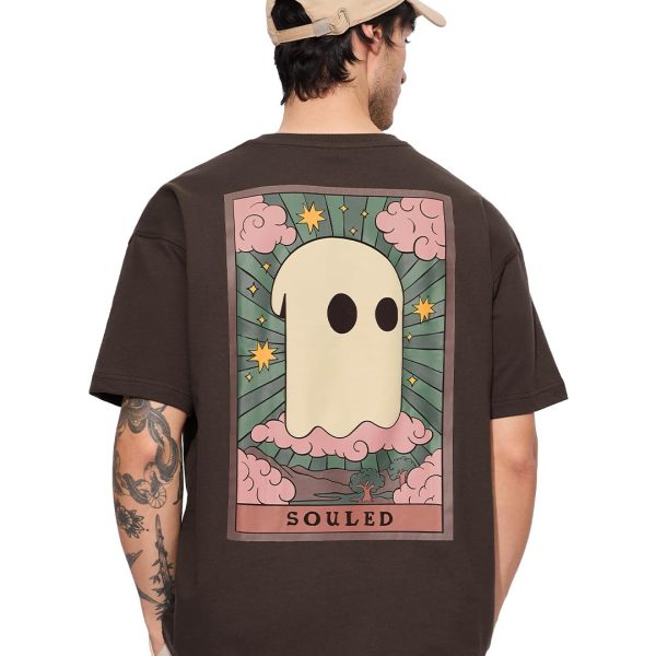 The Souled Store Poster Men and Boys Short Sleeves Round Neck Brown Graphic Printed Cotton Oversized T-Shirts