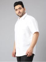 Twist99 Mens Cotton Linen Plus Size Half Sleeve Shirt (White) - Image 5