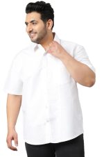 Twist99 Mens Cotton Linen Plus Size Half Sleeve Shirt (White)