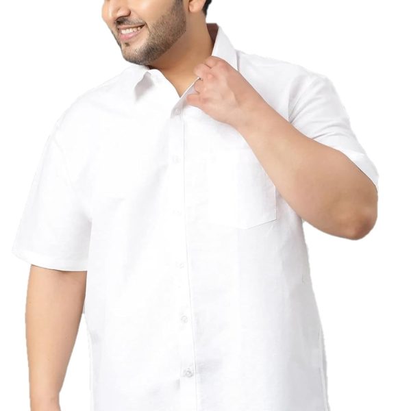 Twist99 Mens Cotton Linen Plus Size Half Sleeve Shirt (White)