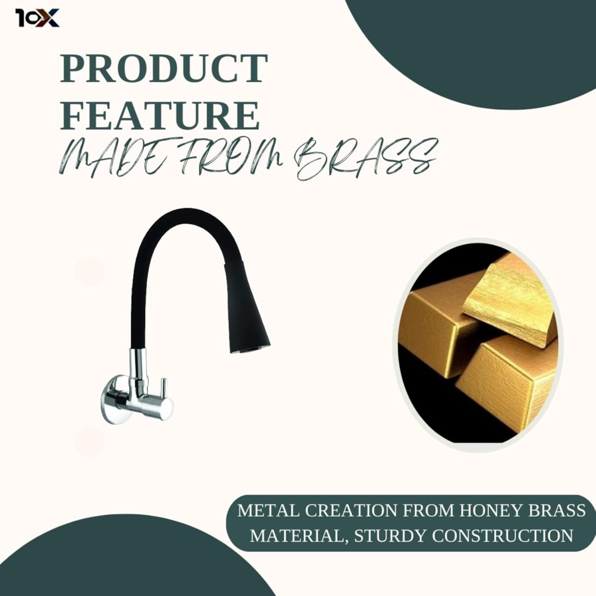 10X Sink Tap for Kitchen BL-9876 Flexible Neck Black Color Wall Mount, Chrome Finish (Double Flow), Metal - Image 4