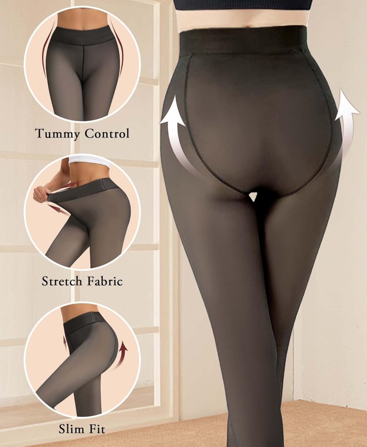 HSR Winter Warm Thermal Fleece Lined Women Leggings Pants (Waist Size : 26 to 34 Inch Stretchable) (Black-Ankle) - Image 2
