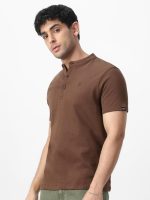 Urbano Fashion Men's Solid Mandarin Collar Slim Fit Half Sleeve Cotton T-Shirt - Image 4