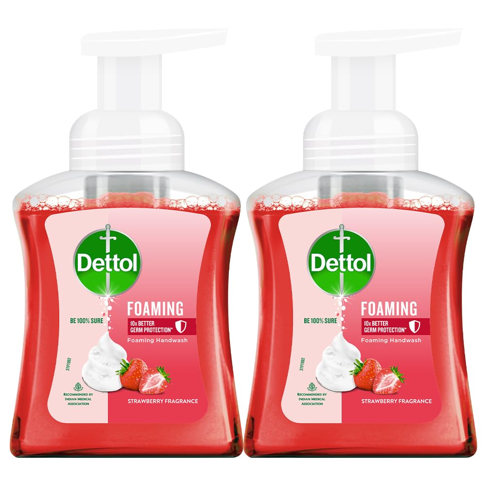 Dettol Foaming Handwash Pump - Strawberry (Pack of 2-250ml each) | Rich Foam | Moisturizing Hand Wash | Soft on Hands