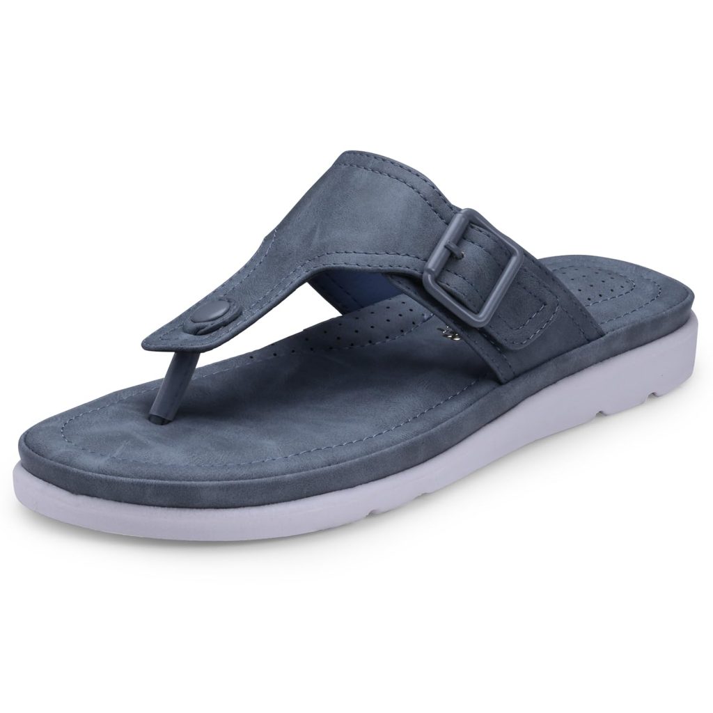 DOCTOR EXTRA SOFT Womens Flat Memory Foam Slippers/Flip-Flops Fashion Stylish Casual Comfortable Diabetic Orthopedic Lightweight Synthetic Slip-On Sandals With Adjustable Buckle For Girls D-630