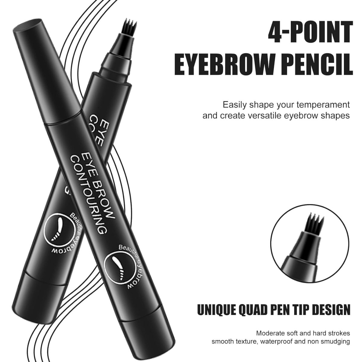 Magical Eyebrow Waterproof Brow Pencil, Eyebrow Contouring Pen,4 Tip Eye Brow Pencils for Women Makeup,natural & long-lasting finish 3d Microblading Eyebrow Pen Pencil,24h Smudge Proof (Black) - Image 6