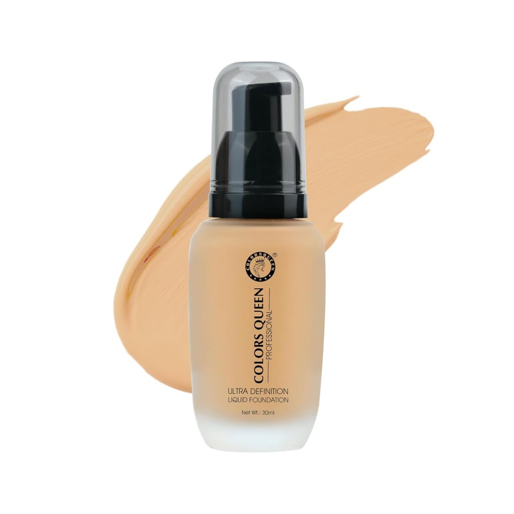 Colors Queen Ultra Definition Liquid Foundation | Lightweight & Long Lasting Full Coverage with Dewy Finish | Easy to Blend, Waterproof & Sweat Proof Foundation for Face Makeup (Custard, 30ml)