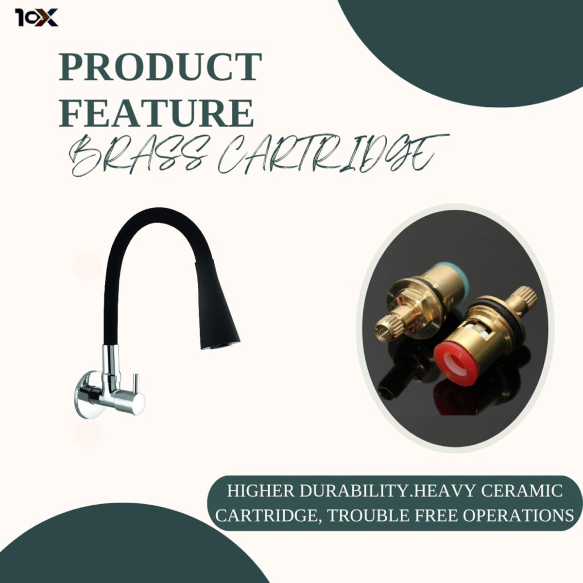10X Sink Tap for Kitchen BL-9876 Flexible Neck Black Color Wall Mount, Chrome Finish (Double Flow), Metal - Image 3