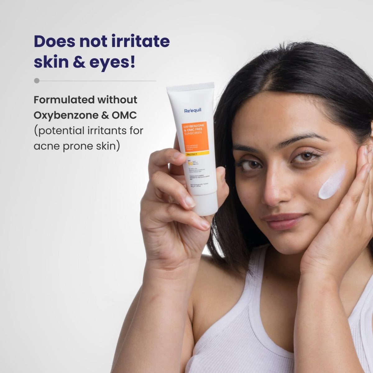 RE' EQUIL Oxybenzone and OMC Free Sunscreen For Oily, Sensitive & Acne Prone Skin | Prevents Acne Breakouts | No White Cast | SPF 50 PA+++ | 50g - Image 3