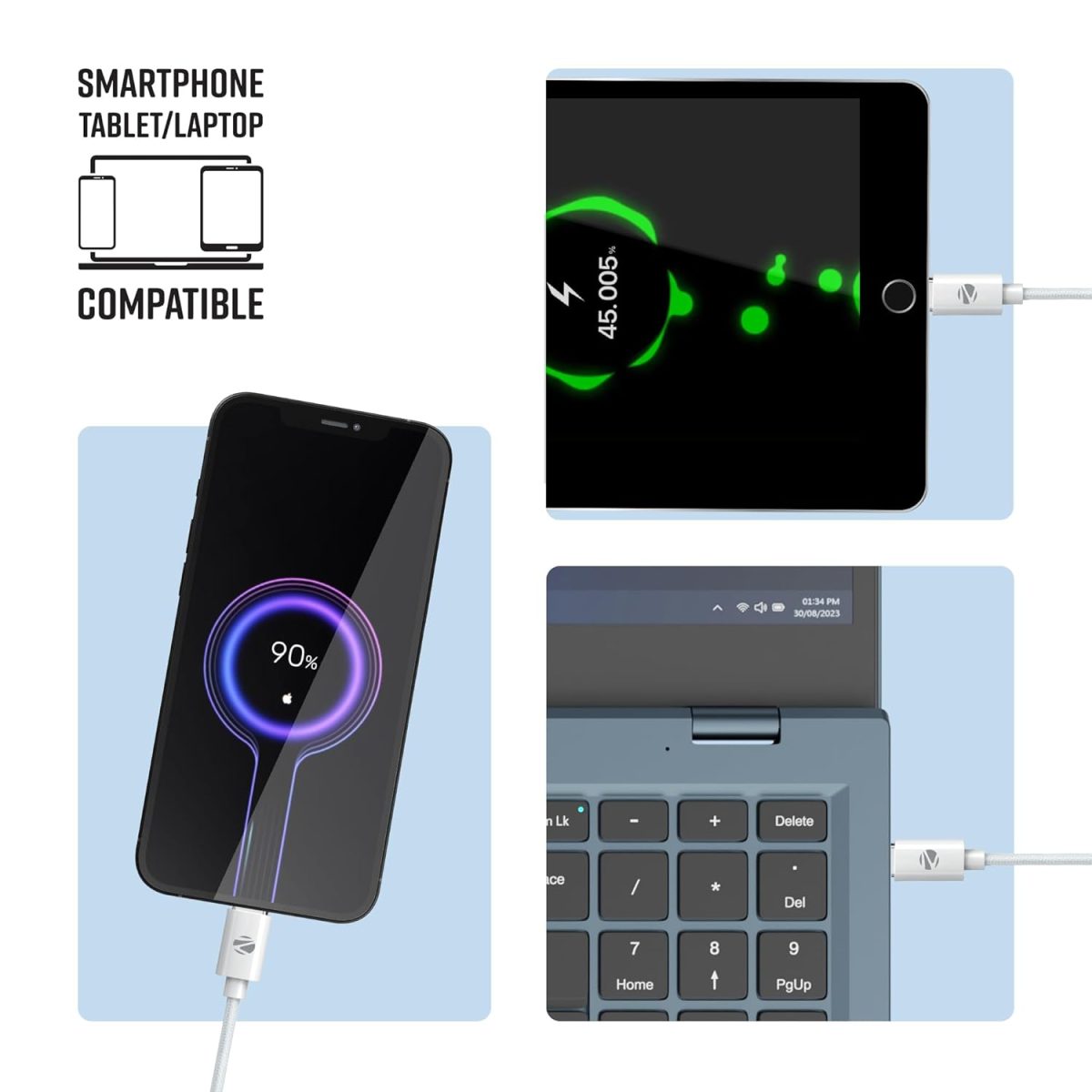 ZEBRONICS Type C to Type C Strong Braided Cable, 60W PD Fast Charging, for iPhone 16 Series, 15 Series, iPad, MacBook, Samsung, Other Android Devices, Data Sync, 1 Meter (ZEB-TT60+) - Image 7