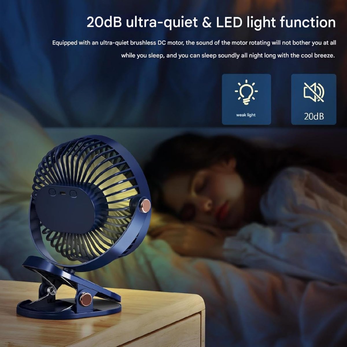 REXERA 𝟔" 𝐈𝐧𝐜𝐡 Rechargeable Desktop Mini 𝐂𝐥𝐢𝐩 𝐅𝐚𝐧 with 𝐋𝐄𝐃 Lighting | High Speed Rechargeable Table Fan for Home | 𝟓 𝐒𝐩𝐞𝐞𝐝 Modes Portable fan for Home— Office (Blue) - Image 2
