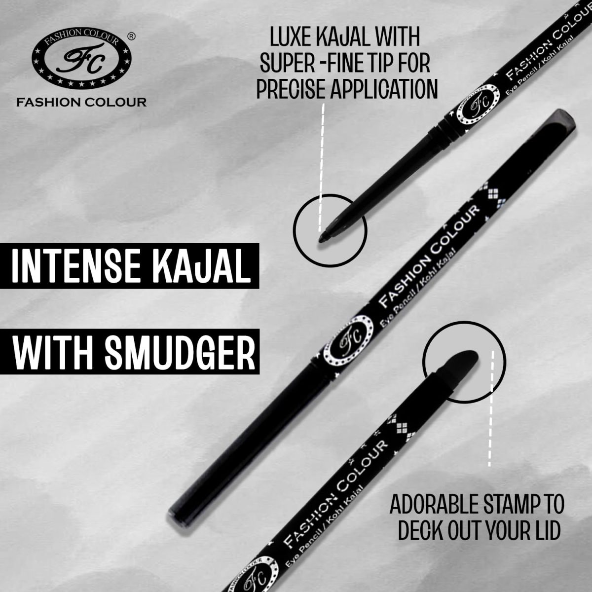 FASHION COLOUR Intense Black Kajal With Smudger | 12 Hr Long Stay | Waterproof & Smudgeproof | One Swipe Smooth Application | 3-In-1 Kajal+Eyeliner+Smokey Eyeshadow | Matte - Image 2
