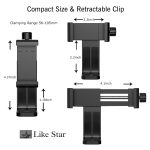 Like Star 360° Degree Mobile Phone Holder with Universal 1/4 Screw Adjustable Clamp Mobile Tripod Mount Adapter Compatible with Smartphones & TripodsnSelfie Stick (Black) - Image 5