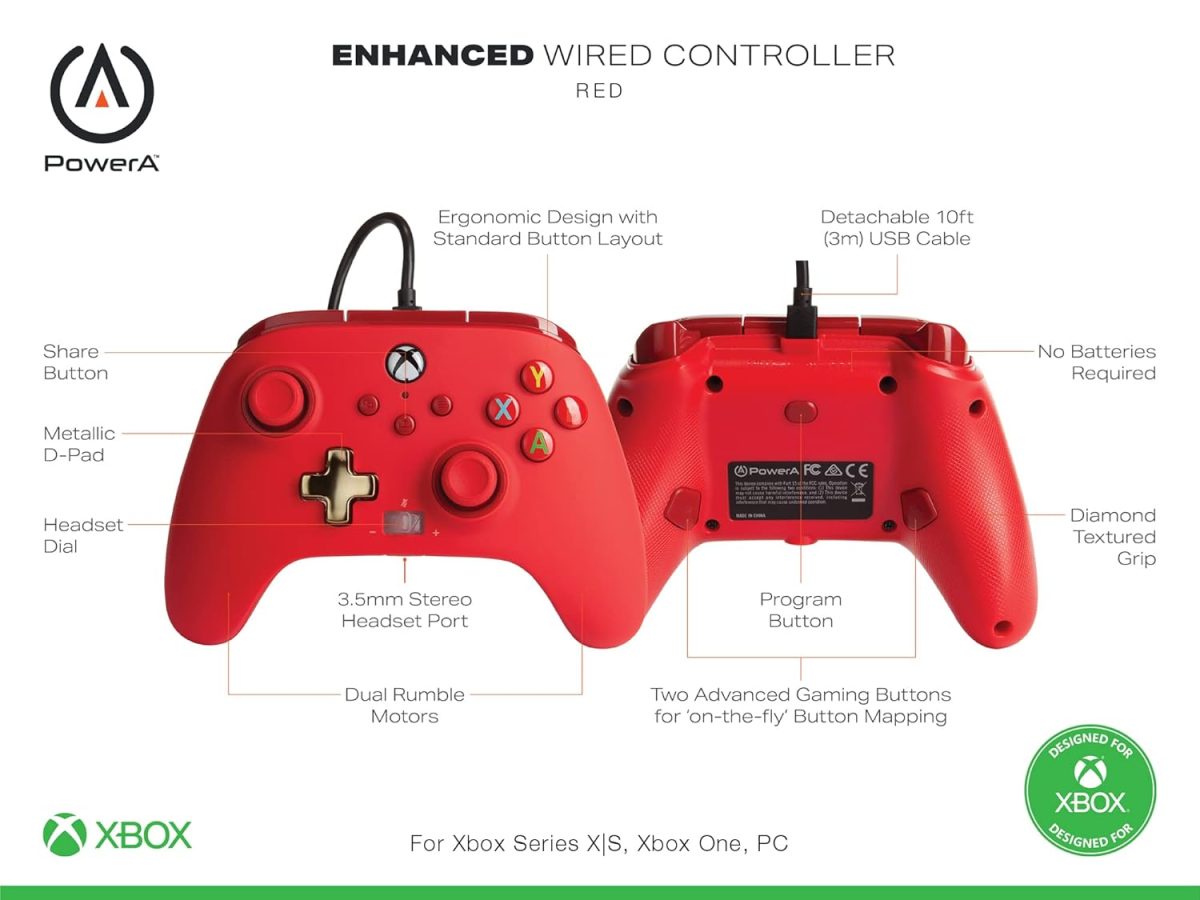 PowerA Enhanced Wired Gaming Controller Enhanced Wired Gaming Controller for Gaming Console Desktop, Red - Image 6