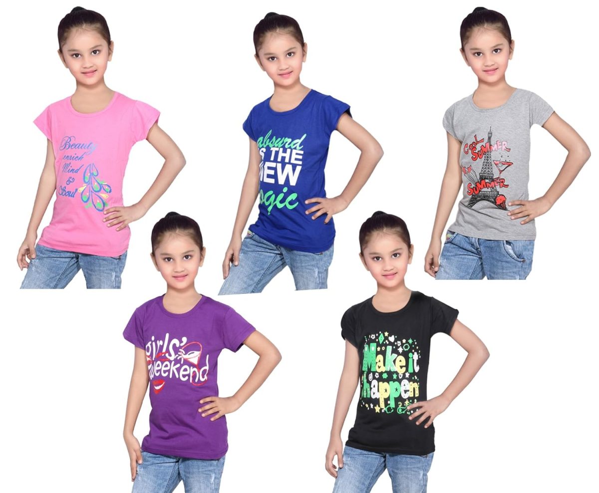 IndiWeaves Girls' T-Shirt (Pack of 5)